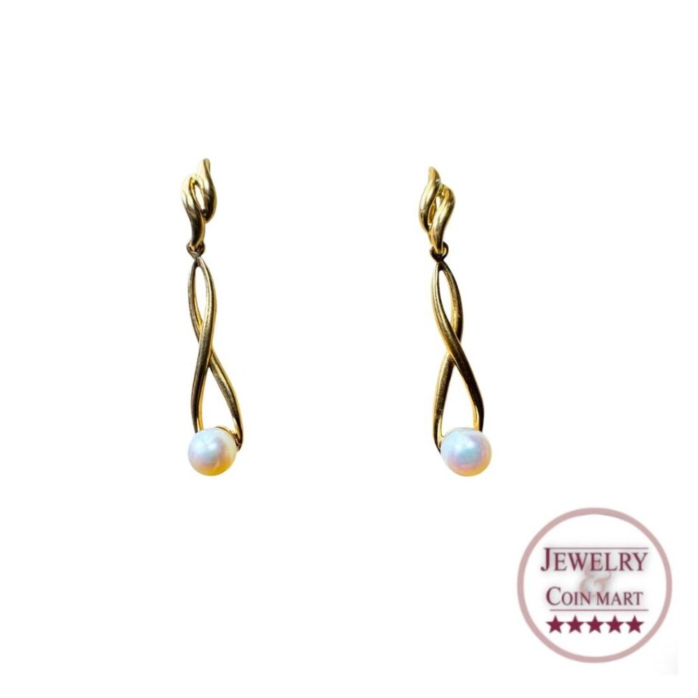 14k Gold Twister Pearl Dangle Earrings